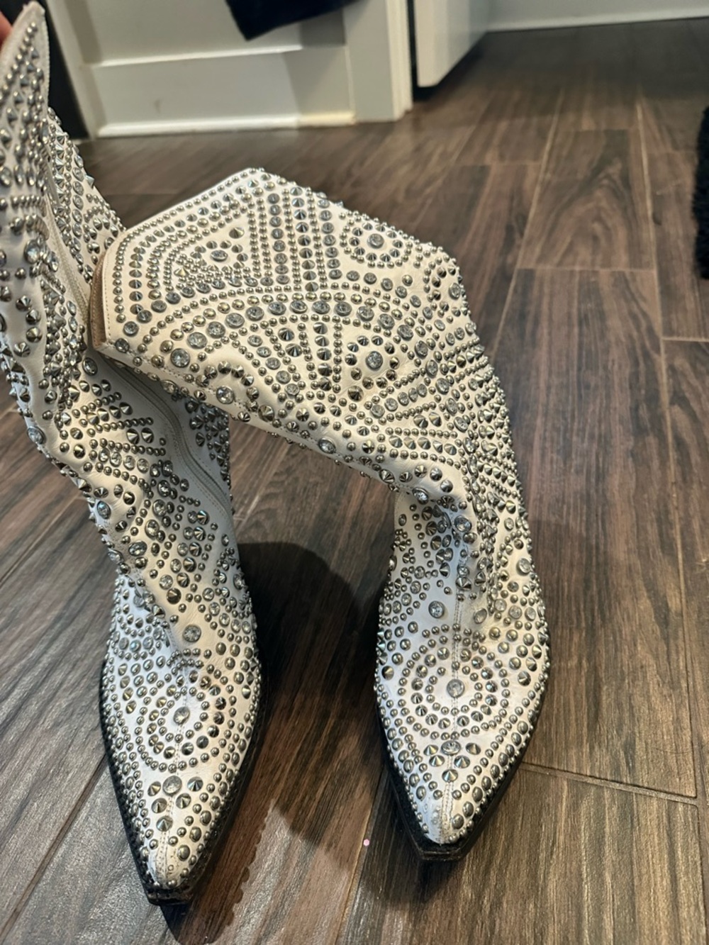 Jeffrey Campbell White Studded Western Heeled Boots - Picture 2 of 8